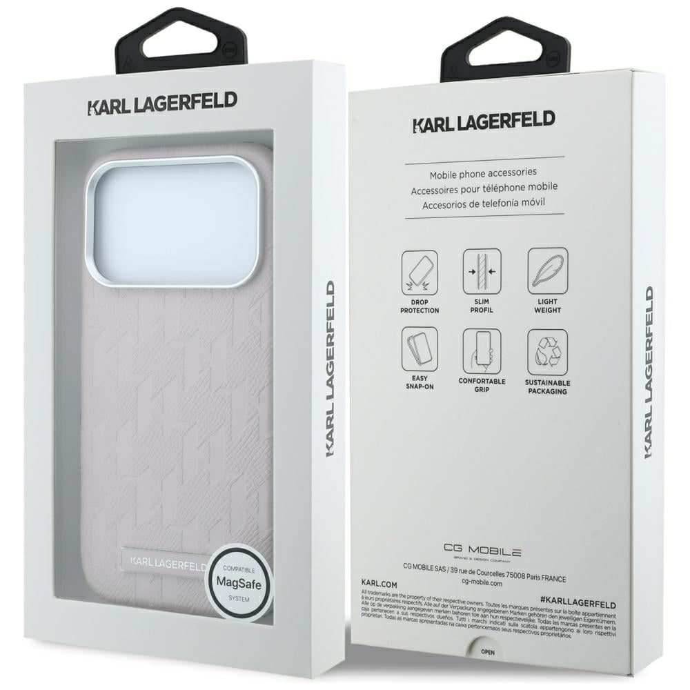 Karl Lagerfeld grūdinto monochrominio dervinės logotipo MagSafe dėklas iPhone 17 Pro / 18 Pro - Rožinė -- iPhone 17 Pro /...