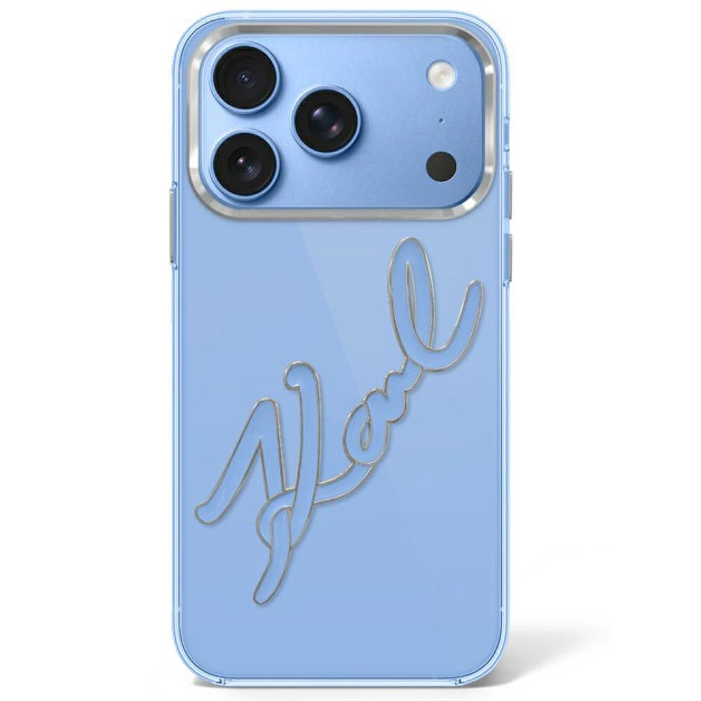 Karl Lagerfeld IML Big Signature dervinė su metaliniu rėmeliu dėklas iPhone 17 Pro Max / 18 Pro Max - mėlyna -- iPhone 17...