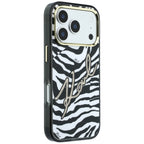 Karl Lagerfeld IML Signature Zebra Glitter MagSafe dėklas iPhone 17 Pro / 18 Pro - auksinė -- iPhone 17 Pro / iPhone 18 Pro