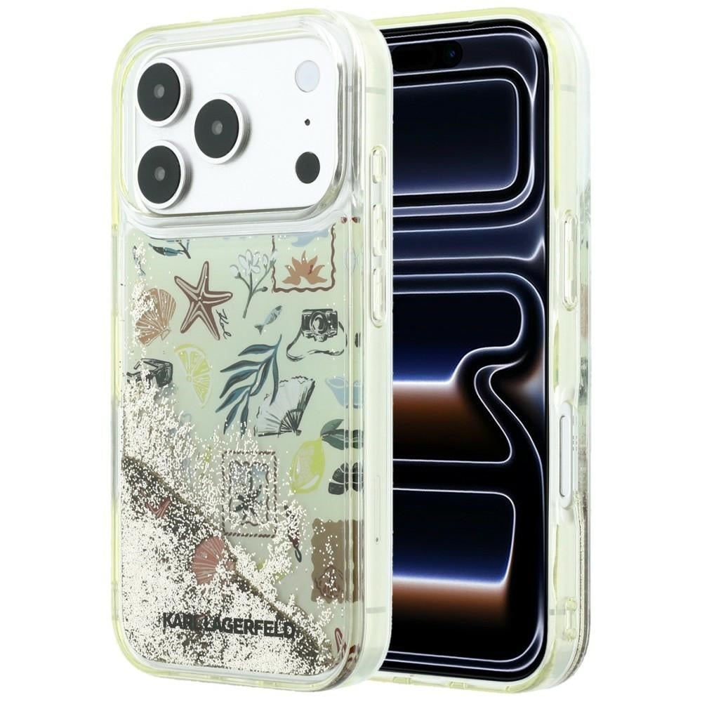 Karl Lagerfeld Liquid Glitter Beach & Sand dėklas iPhone 17 Pro / 18 Pro - Smėlio spalva -- iPhone 17 Pro / iPhone 18 Pro