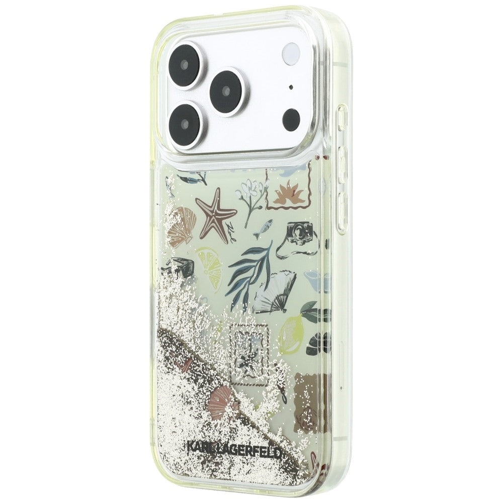 Karl Lagerfeld Liquid Glitter Beach & Sand dėklas iPhone 17 Pro / 18 Pro - Smėlio spalva -- iPhone 17 Pro / iPhone 18 Pro