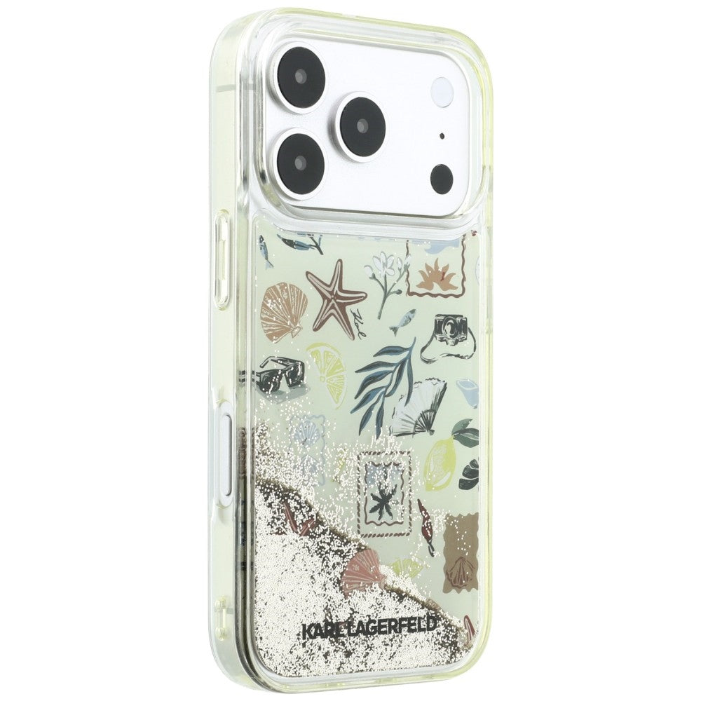 Karl Lagerfeld Liquid Glitter Beach & Sand dėklas iPhone 17 Pro / 18 Pro - Smėlio spalva -- iPhone 17 Pro / iPhone 18 Pro