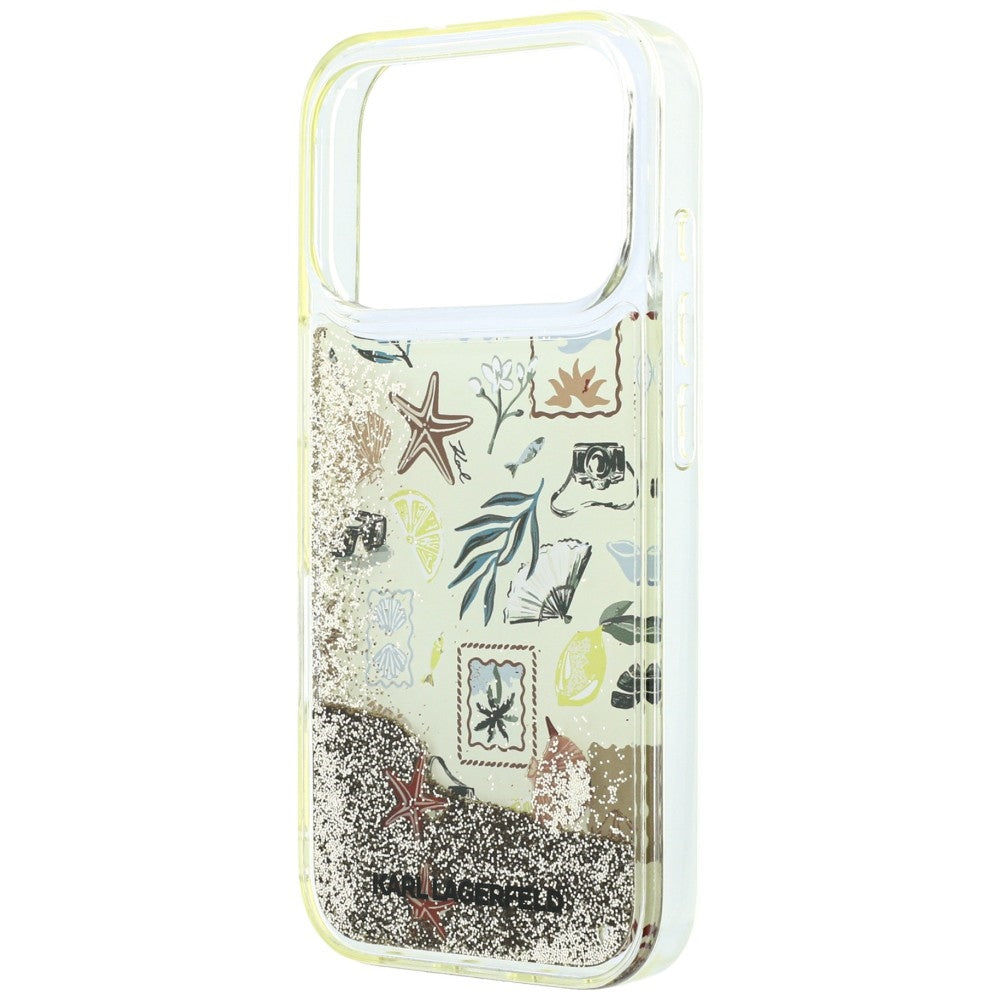 Karl Lagerfeld Liquid Glitter Beach & Sand dėklas iPhone 17 Pro / 18 Pro - Smėlio spalva -- iPhone 17 Pro / iPhone 18 Pro