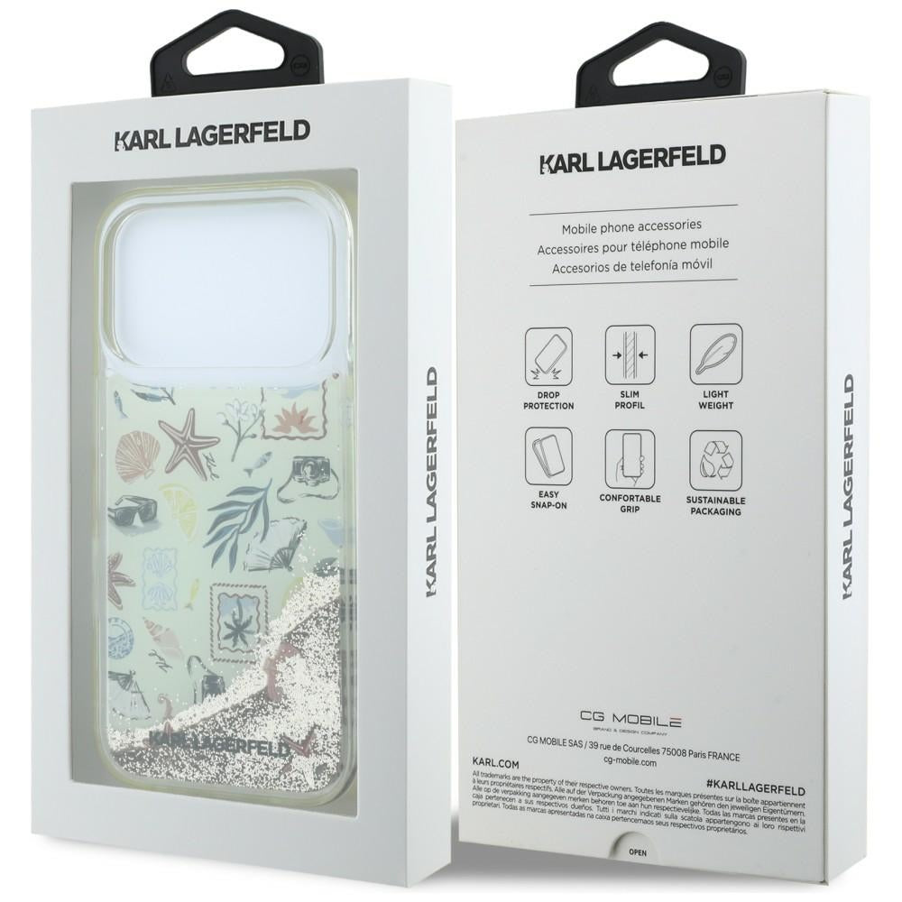 Karl Lagerfeld Liquid Glitter Beach & Sand dėklas iPhone 17 Pro / 18 Pro - Smėlio spalva -- iPhone 17 Pro / iPhone 18 Pro