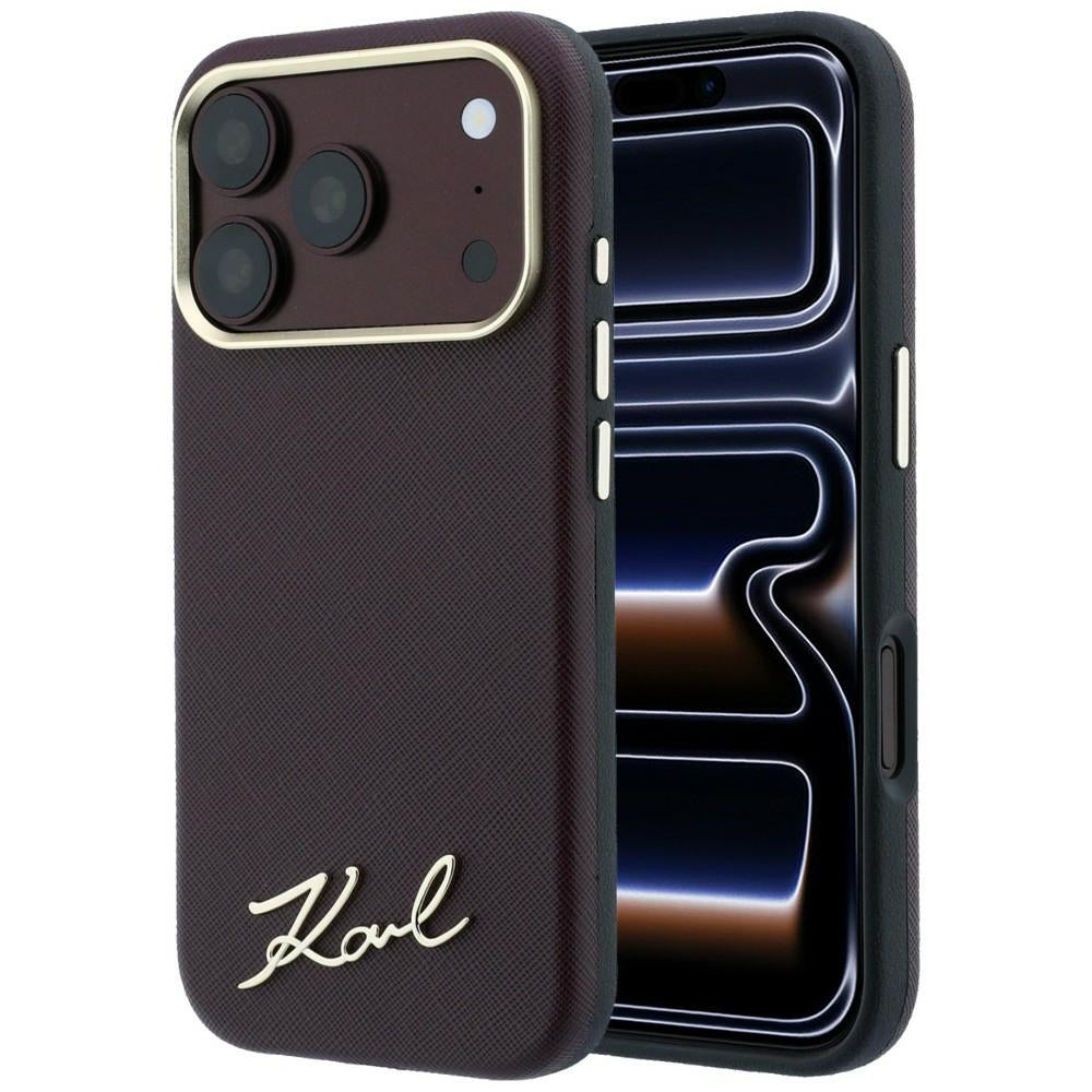 Karl Lagerfeld Saffiano Small Script Metal Logo MagSafe dėklas iPhone 17 Pro / 18 Pro - Burgundo -- iPhone 17 Pro /...