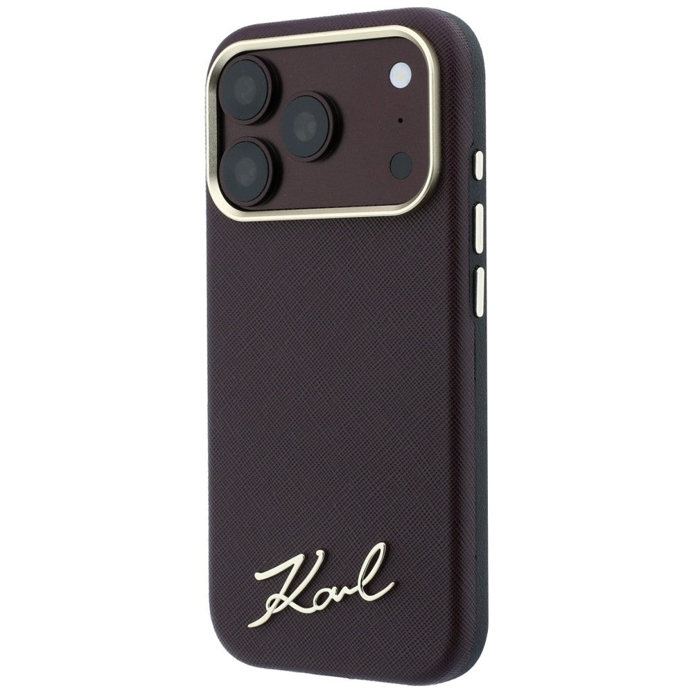 Karl Lagerfeld Saffiano Small Script Metal Logo MagSafe dėklas iPhone 17 Pro / 18 Pro - Burgundo -- iPhone 17 Pro /...