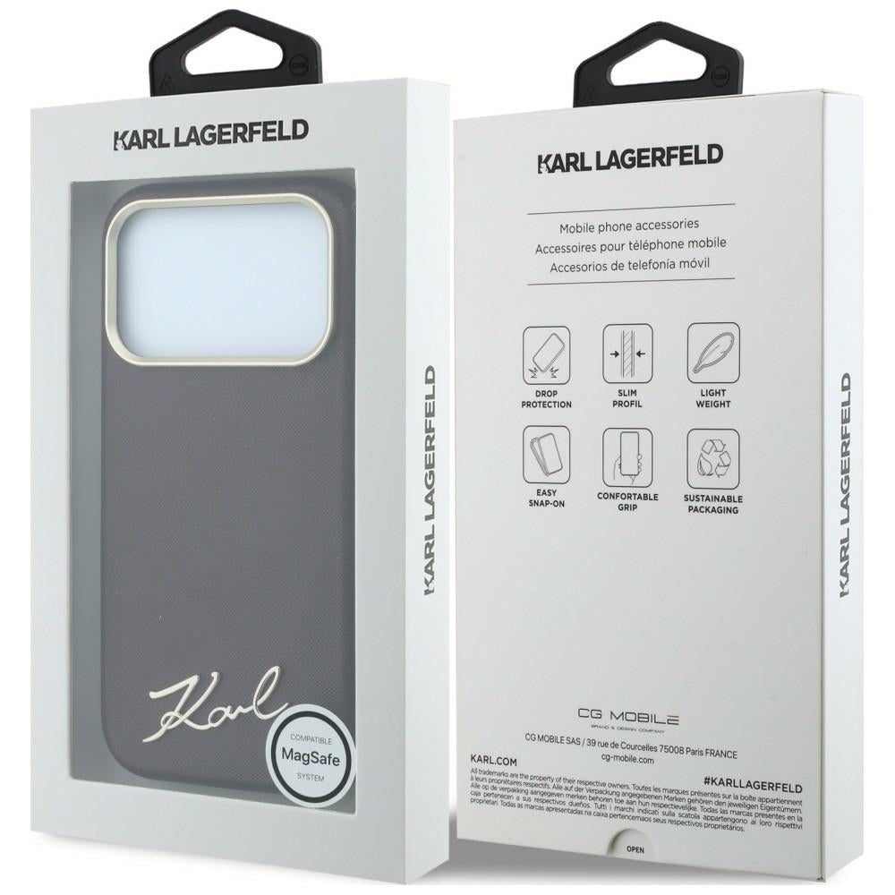 Karl Lagerfeld Saffiano Small Script Metal Logo MagSafe dėklas iPhone 17 Pro / 18 Pro - Burgundo -- iPhone 17 Pro /...