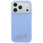 Karl Lagerfeld Saffiano Small Script Metal Logo MagSafe dėklas iPhone 17 Pro / 18 Pro - Šviesiai mėlyna -- iPhone 17 Pro...