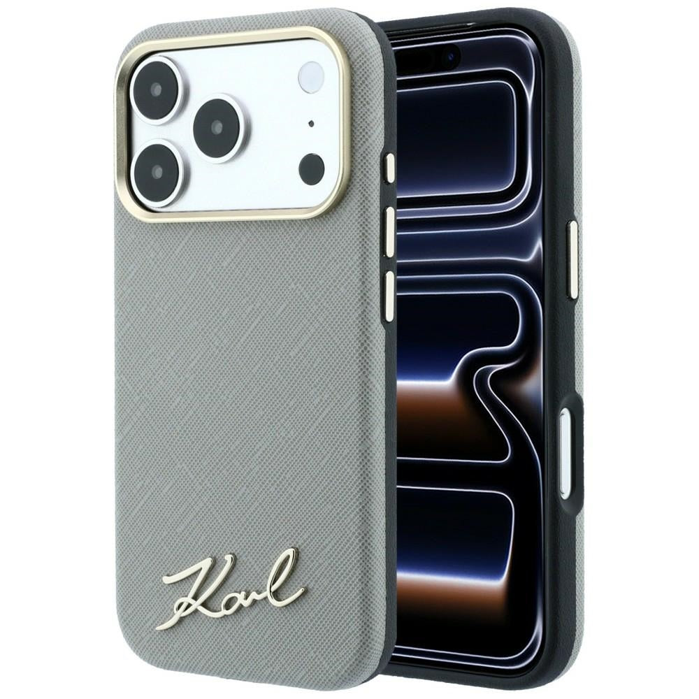 Dėklas Karl Lagerfeld Saffiano Small Script Metal Logo MagSafe, skirtas iPhone 17 Pro Max / 18 Pro Max - Smėlio spalvos...