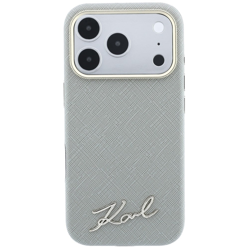 Dėklas Karl Lagerfeld Saffiano Small Script Metal Logo MagSafe, skirtas iPhone 17 Pro Max / 18 Pro Max - Smėlio spalvos...