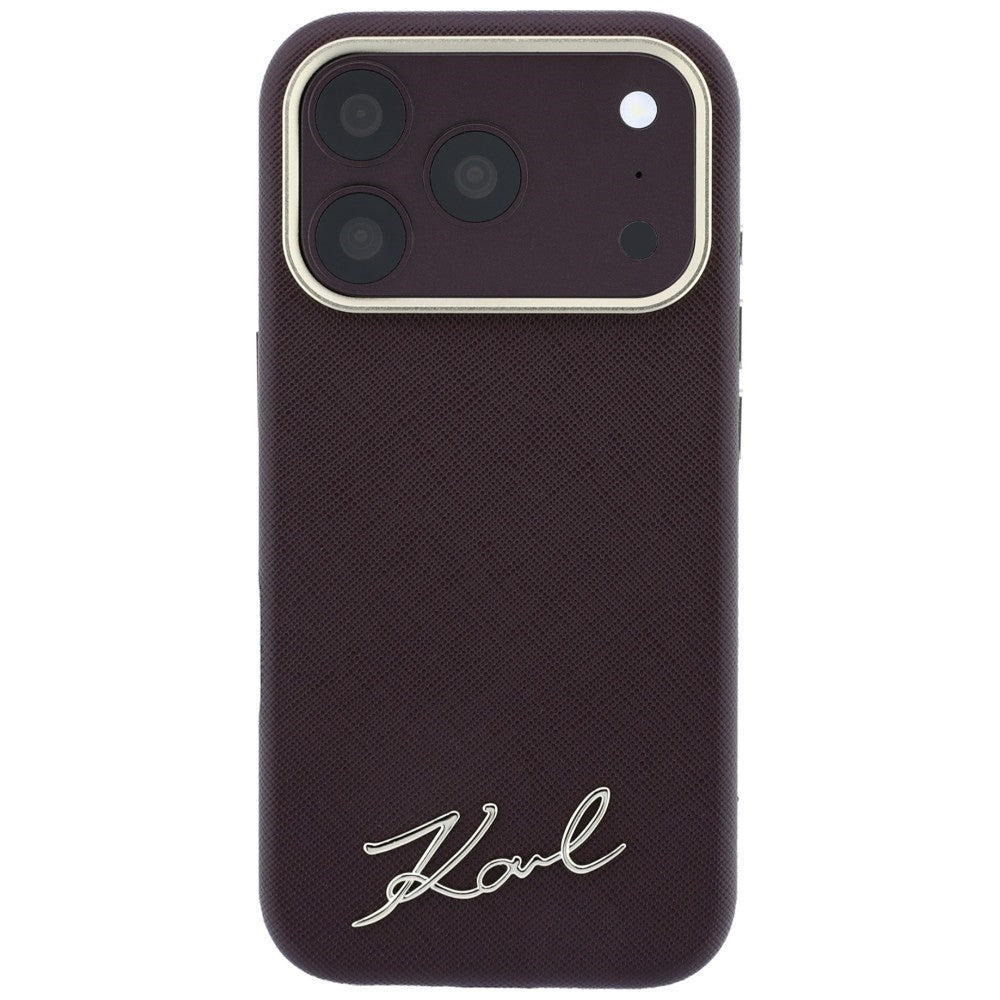 Karl Lagerfeld Saffiano Small Script Metal Logo MagSafe dėklas iPhone 17 Pro Max / 18 Pro Max - Burgundy -- iPhone 17 Pro...