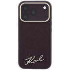 Karl Lagerfeld Saffiano Small Script Metal Logo MagSafe dėklas iPhone 17 Pro Max / 18 Pro Max - Burgundy -- iPhone 17 Pro...