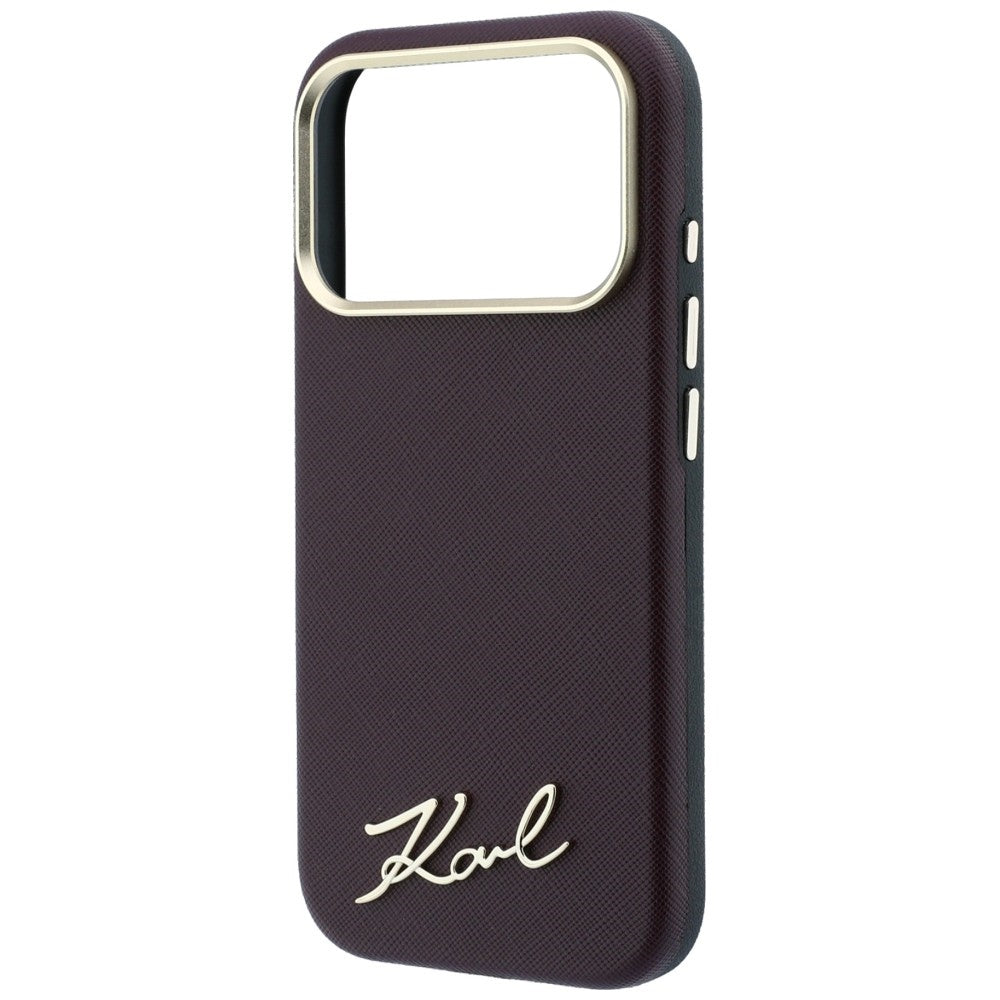 Karl Lagerfeld Saffiano Small Script Metal Logo MagSafe dėklas iPhone 17 Pro Max / 18 Pro Max - Burgundy -- iPhone 17 Pro...