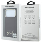 Karl Lagerfeld Saffiano Small Script Metal Logo MagSafe dėklas iPhone 17 Pro Max / 18 Pro Max - Burgundy -- iPhone 17 Pro...