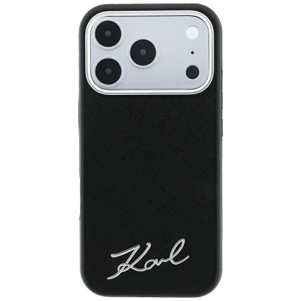 Karl Lagerfeld Saffiano Small Script Metal Logo MagSafe dėklas iPhone 17 Pro Max / 18 Pro Max - Black -- iPhone 17 Pro...