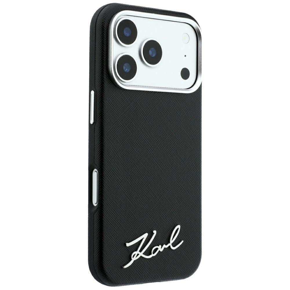 Karl Lagerfeld Saffiano Small Script Metal Logo MagSafe dėklas iPhone 17 Pro Max / 18 Pro Max - Black -- iPhone 17 Pro...