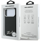 Karl Lagerfeld Saffiano Small Script Metal Logo MagSafe dėklas iPhone 17 Pro Max / 18 Pro Max - Black -- iPhone 17 Pro...