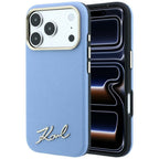 Karl Lagerfeld Saffiano Small Script Metal Logo MagSafe dėklas iPhone 17 Pro Max / 18 Pro Max - Light Blue -- iPhone 17...