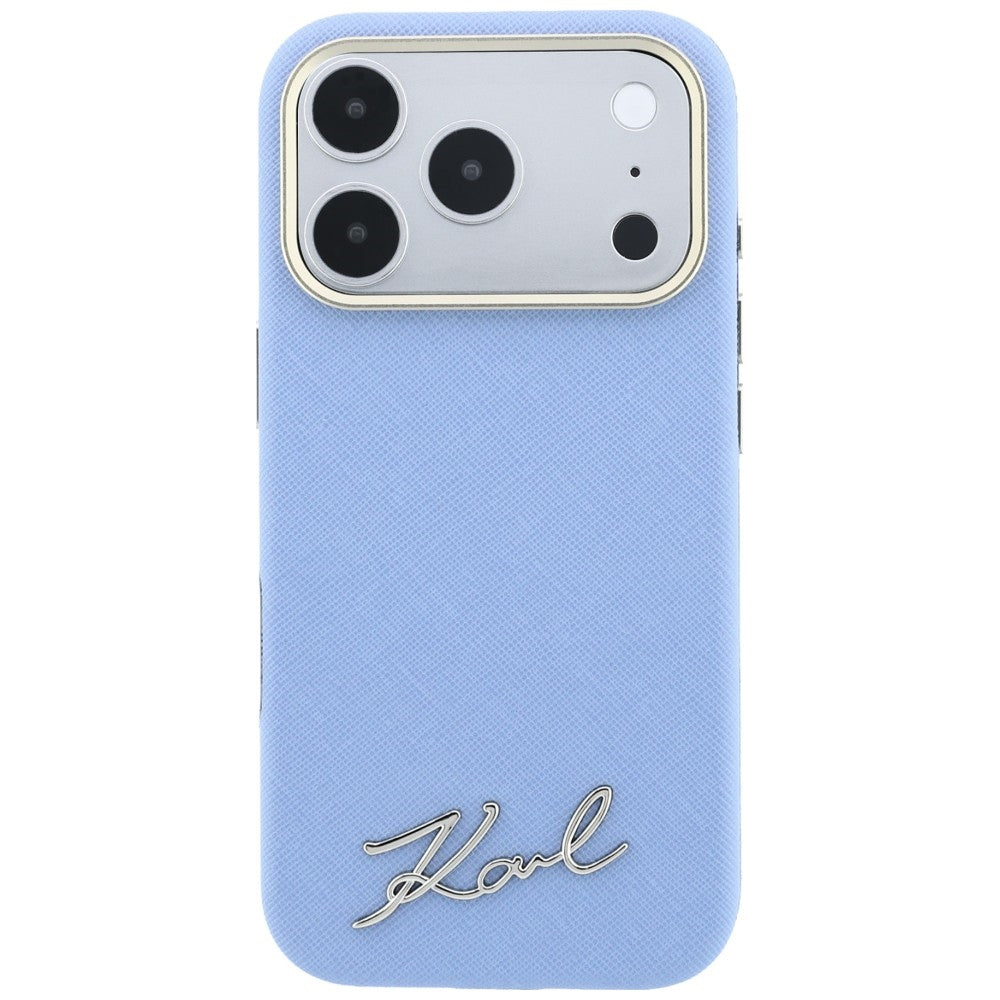 Karl Lagerfeld Saffiano Small Script Metal Logo MagSafe dėklas iPhone 17 Pro Max / 18 Pro Max - Light Blue -- iPhone 17...