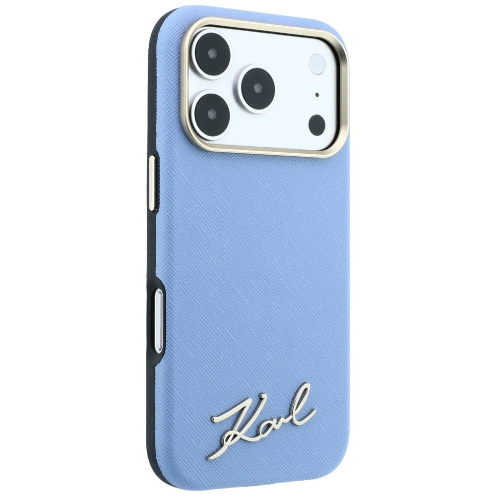 Karl Lagerfeld Saffiano Small Script Metal Logo MagSafe dėklas iPhone 17 Pro Max / 18 Pro Max - Light Blue -- iPhone 17...