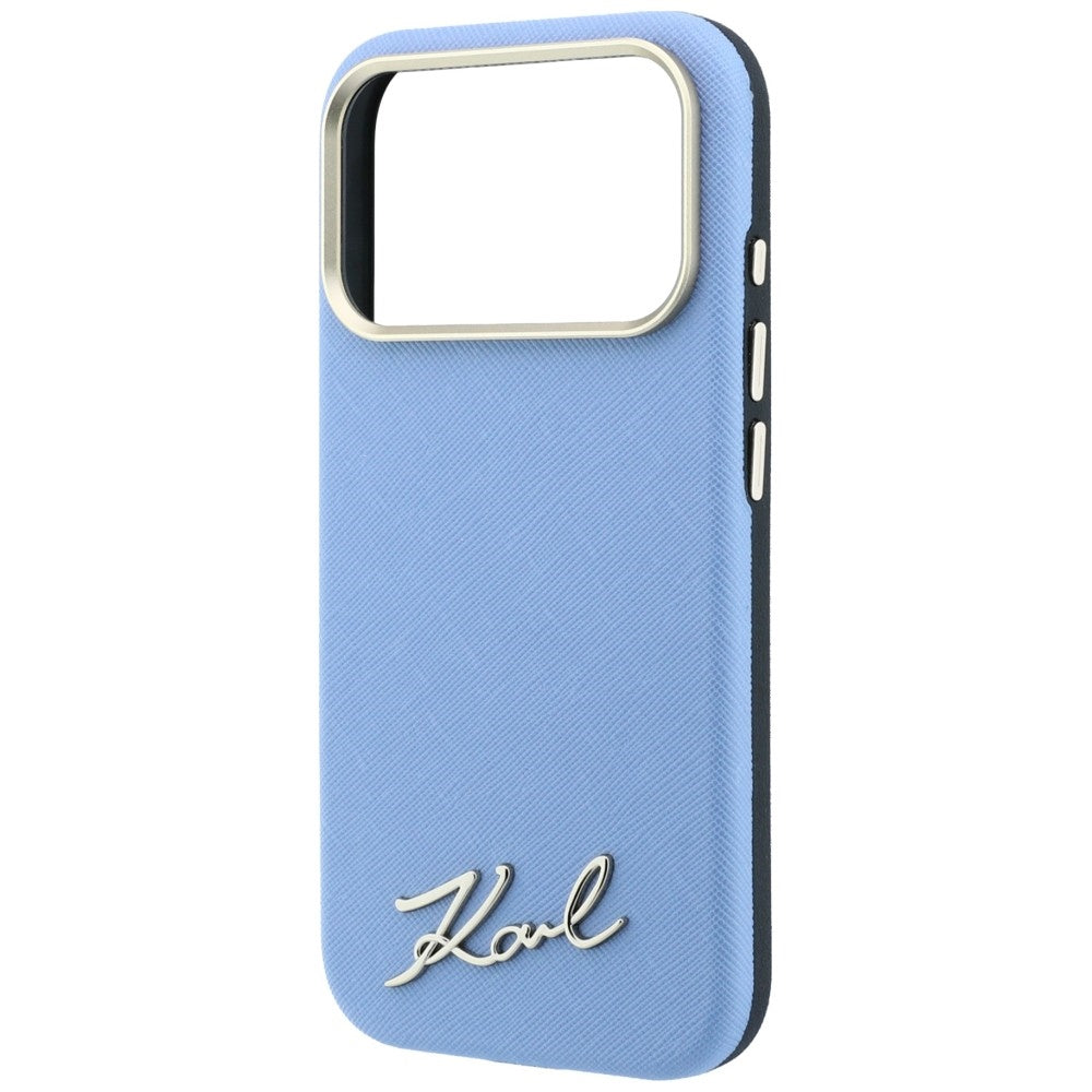 Karl Lagerfeld Saffiano Small Script Metal Logo MagSafe dėklas iPhone 17 Pro Max / 18 Pro Max - Light Blue -- iPhone 17...