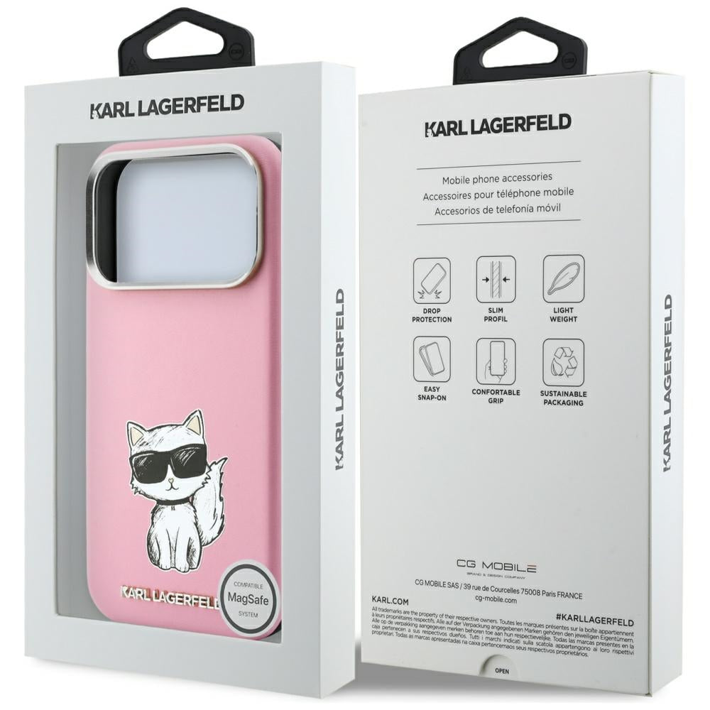 Karl Lagerfeld Smooth Choupette Sketch MagSafe dėklas iPhone 18 Pro / 17 Pro - rožinė -- iPhone 17 Pro / iPhone 18 Pro