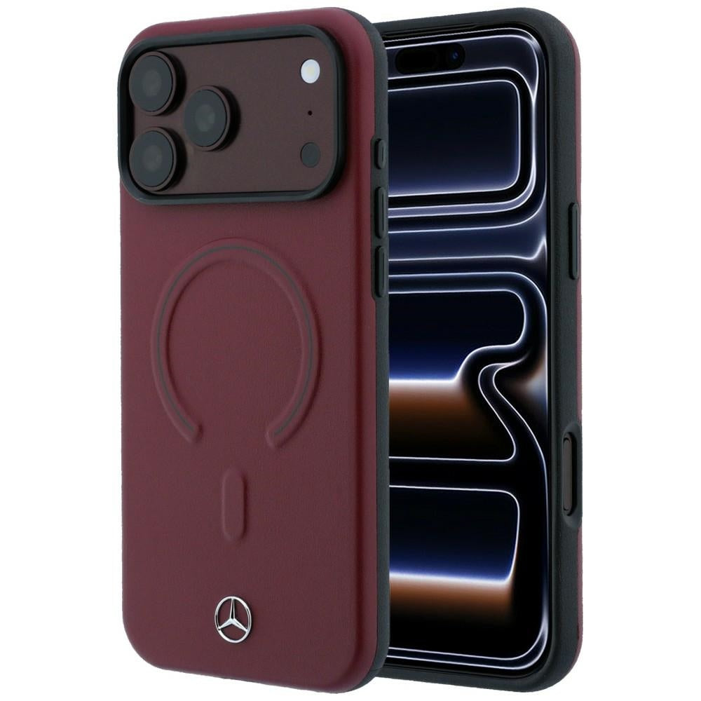 Mercedes Leather 3D MagSafe dėklas iPhone 18 Pro / 17 Pro - Vyno spalva -- iPhone 17 Pro / iPhone 18 Pro