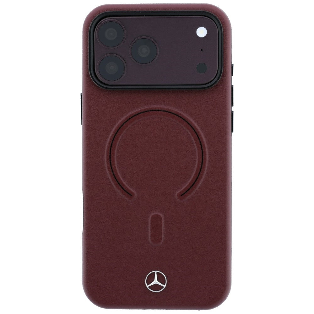 Mercedes Leather 3D MagSafe dėklas iPhone 18 Pro / 17 Pro - Vyno spalva -- iPhone 17 Pro / iPhone 18 Pro