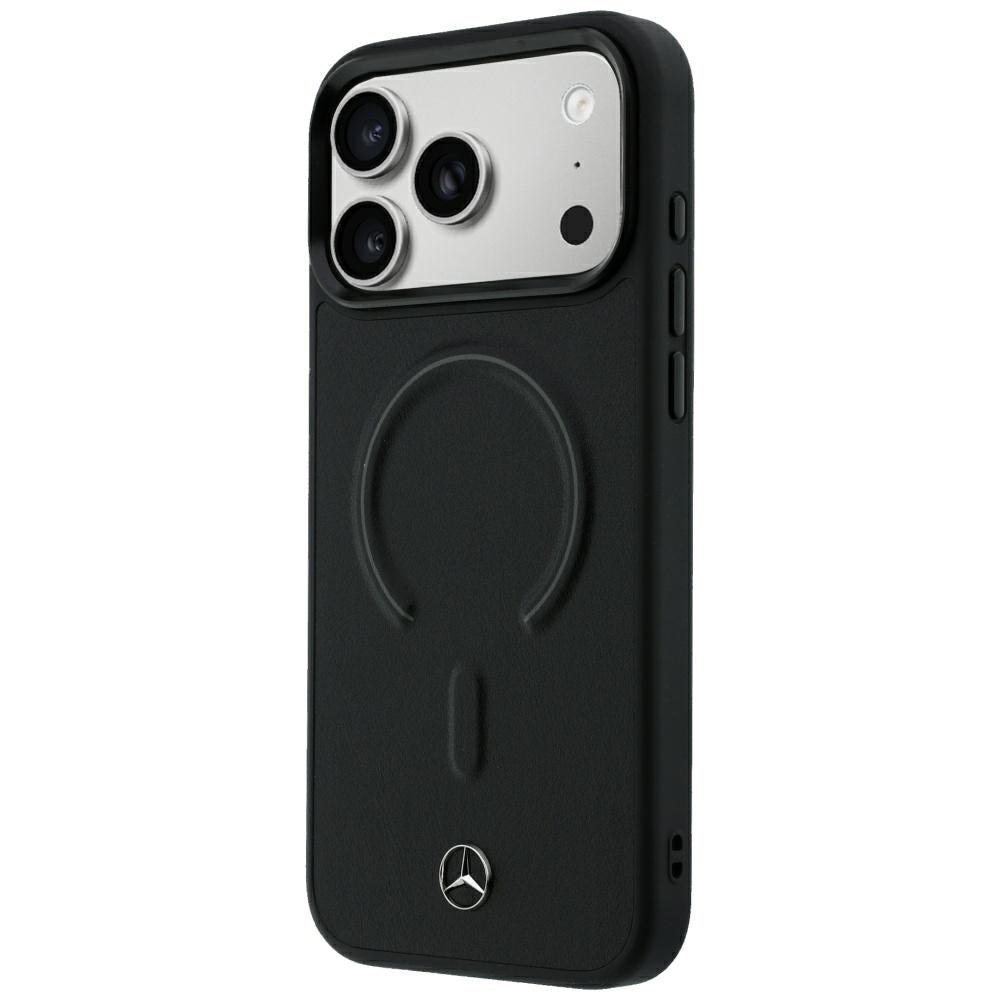 Mercedes Leather 3D MagSafe dėklas iPhone 18 Pro / 17 Pro - Juoda -- iPhone 17 Pro / iPhone 18 Pro
