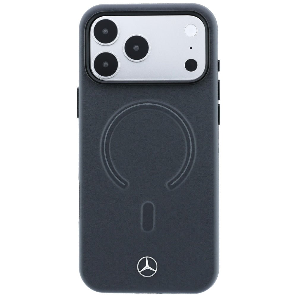 Mercedes Leather 3D MagSafe dėklas iPhone 18 Pro Max / 17 Pro Max - antracinė -- iPhone 18 Pro Max / iPhone 17 Pro Max