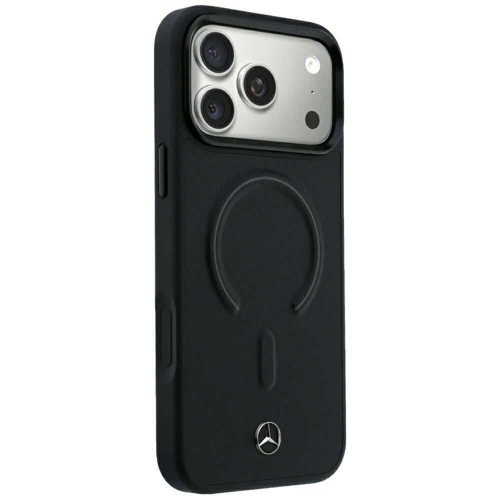 Mercedes Leather 3D MagSafe dėklas iPhone 18 Pro Max / 17 Pro Max - Juodas -- iPhone 18 Pro Max / iPhone 17 Pro Max