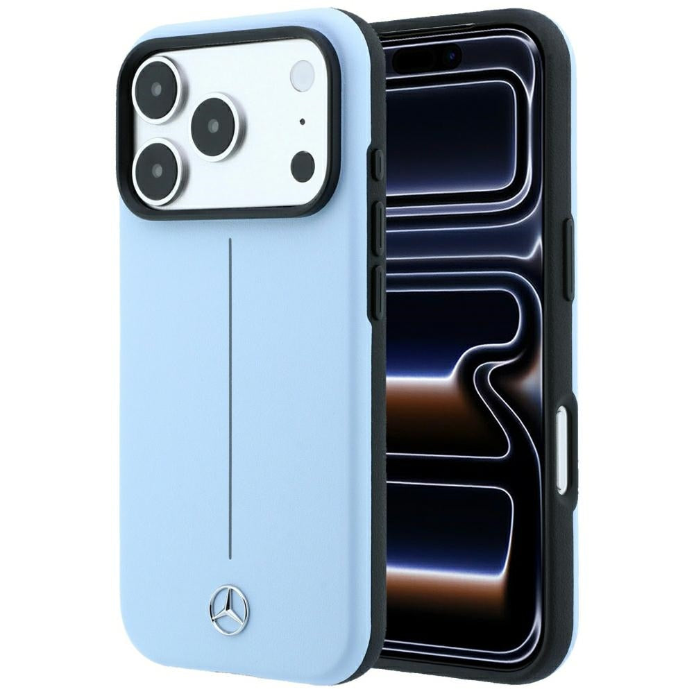 Mercedes Leather Semi Wrap Iconic Line MagSafe dėklas iPhone 18 Pro / 17 Pro - Mėlynas -- iPhone 18 Pro / iPhone 17 Pro