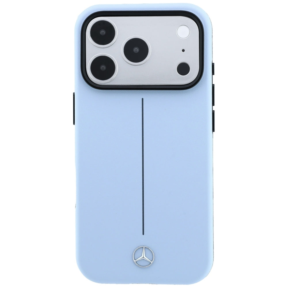 Mercedes Leather Semi Wrap Iconic Line MagSafe dėklas iPhone 18 Pro / 17 Pro - Mėlynas -- iPhone 18 Pro / iPhone 17 Pro