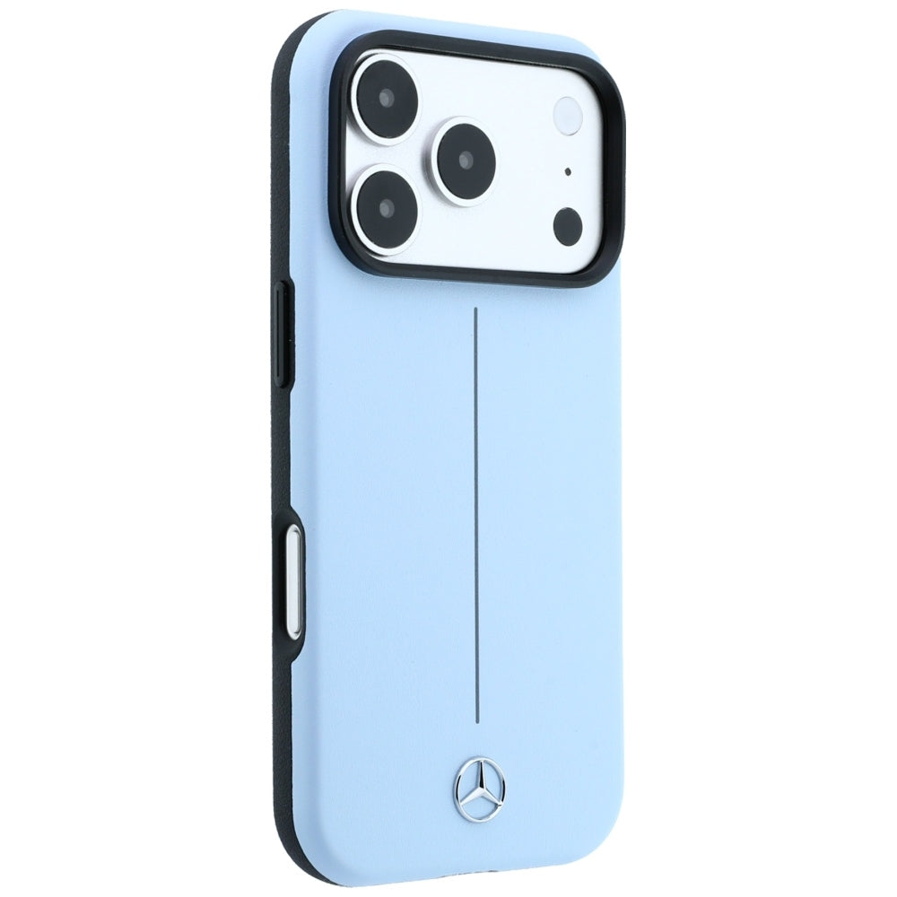 Mercedes Leather Semi Wrap Iconic Line MagSafe dėklas iPhone 18 Pro / 17 Pro - Mėlynas -- iPhone 18 Pro / iPhone 17 Pro