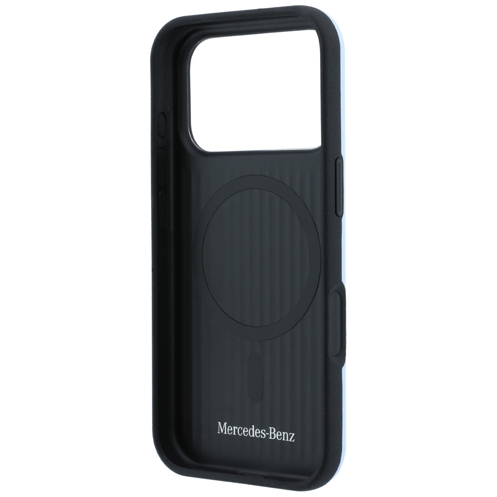 Mercedes Leather Semi Wrap Iconic Line MagSafe dėklas iPhone 18 Pro / 17 Pro - Mėlynas -- iPhone 18 Pro / iPhone 17 Pro