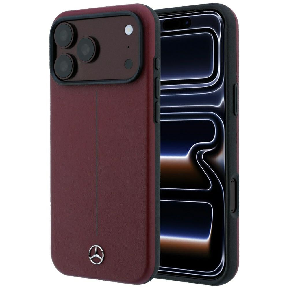 Mercedes Leather Semi Wrap Iconic Line MagSafe dėklas iPhone 18 Pro Max / 17 Pro Max - bordo -- iPhone 18 Pro Max /...
