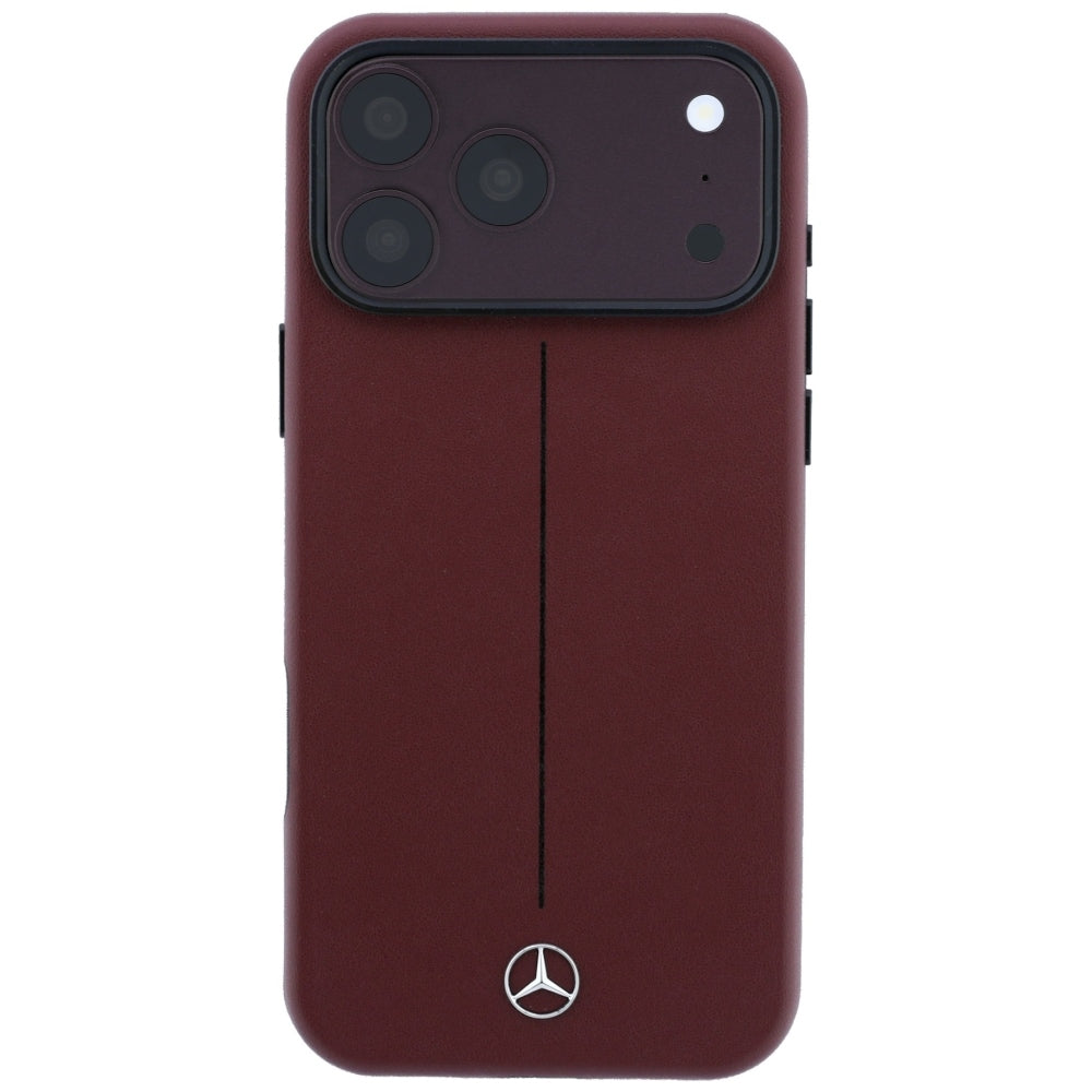 Mercedes Leather Semi Wrap Iconic Line MagSafe dėklas iPhone 18 Pro Max / 17 Pro Max - bordo -- iPhone 18 Pro Max /...
