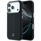 Mercedes Leather Semi Wrap Iconic Line MagSafe dėklas iPhone 18 Pro Max / 17 Pro Max - Juodas -- iPhone 18 Pro Max /...