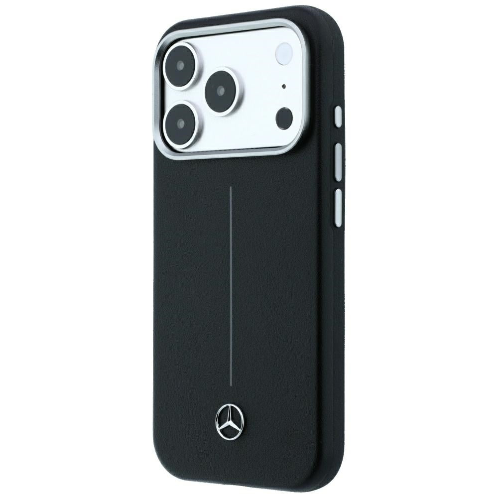 Mercedes Leather Semi Wrap Iconic Line MagSafe dėklas iPhone 18 Pro Max / 17 Pro Max - Juodas -- iPhone 18 Pro Max /...