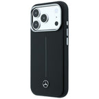 Mercedes Leather Semi Wrap Iconic Line MagSafe dėklas iPhone 18 Pro Max / 17 Pro Max - Juodas -- iPhone 18 Pro Max /...