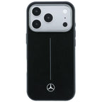 Mercedes Leather Semi Wrap Iconic Line MagSafe dėklas iPhone 18 Pro Max / 17 Pro Max - Juodas -- iPhone 18 Pro Max /...