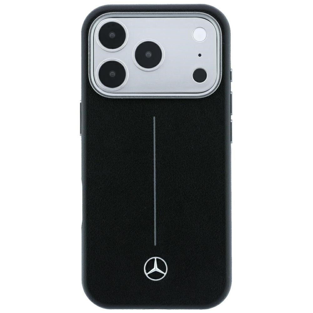 Mercedes Leather Semi Wrap Iconic Line MagSafe dėklas iPhone 18 Pro Max / 17 Pro Max - Juodas -- iPhone 18 Pro Max /...