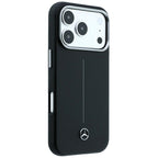Mercedes Leather Semi Wrap Iconic Line MagSafe dėklas iPhone 18 Pro Max / 17 Pro Max - Juodas -- iPhone 18 Pro Max /...