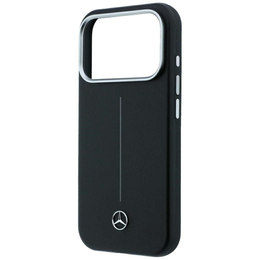 Mercedes Leather Semi Wrap Iconic Line MagSafe dėklas iPhone 18 Pro Max / 17 Pro Max - Juodas -- iPhone 18 Pro Max /...