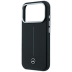 Mercedes Leather Semi Wrap Iconic Line MagSafe dėklas iPhone 18 Pro Max / 17 Pro Max - Juodas -- iPhone 18 Pro Max /...