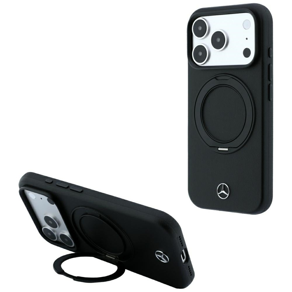 Mercedes Leather with Ring Stand MagSafe dėklas iPhone 18 Pro Max / 17 Pro Max / 17 Pro Max - juodas -- iPhone 18 Pro Max...