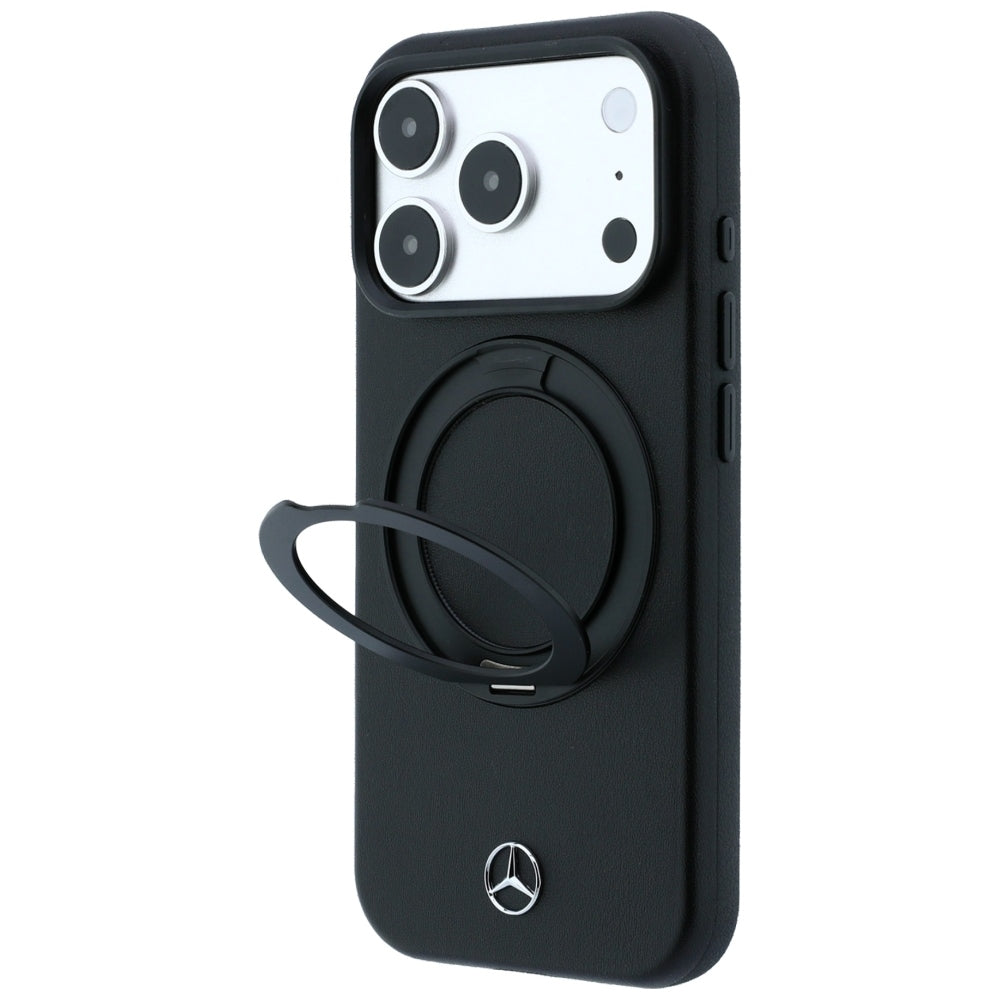 Mercedes Leather with Ring Stand MagSafe dėklas iPhone 18 Pro Max / 17 Pro Max / 17 Pro Max - juodas -- iPhone 18 Pro Max...