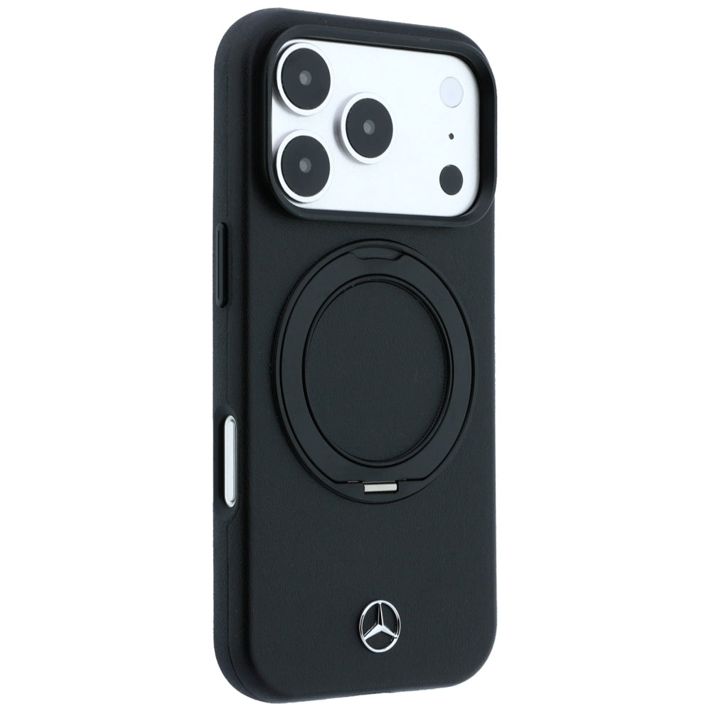 Mercedes Leather with Ring Stand MagSafe dėklas iPhone 18 Pro Max / 17 Pro Max / 17 Pro Max - juodas -- iPhone 18 Pro Max...