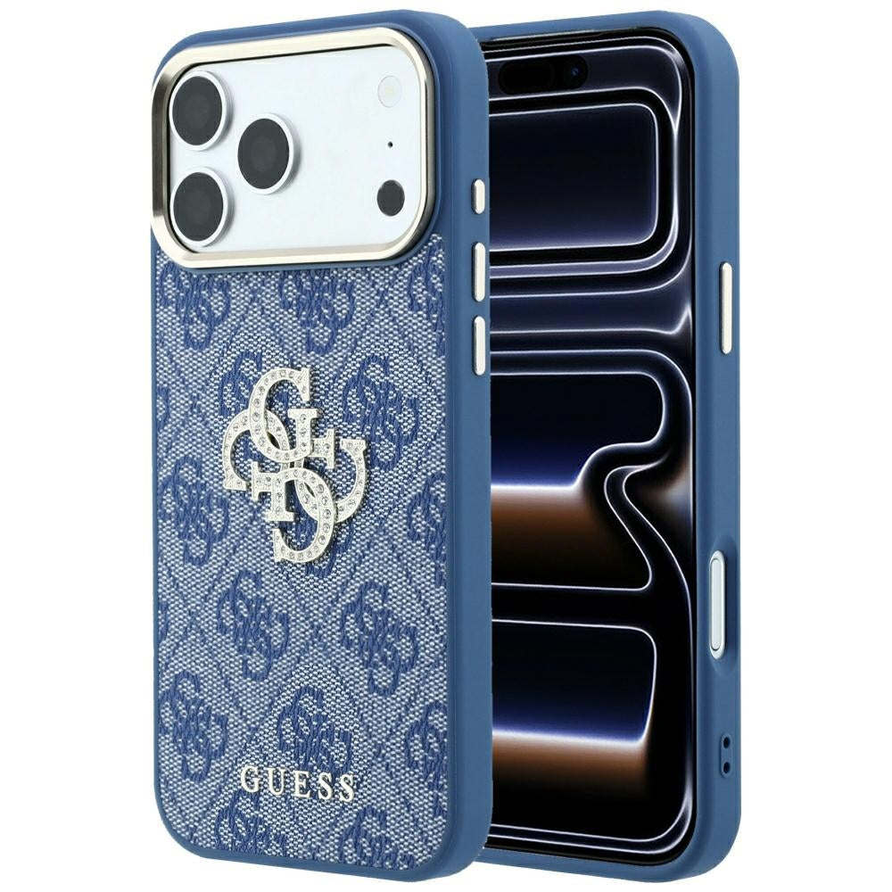 Guess 4G ir Big Strass logotipo dėklas iPhone 18 Pro / 17 Pro - mėlynas -- iPhone 18 Pro / iPhone 17 Pro