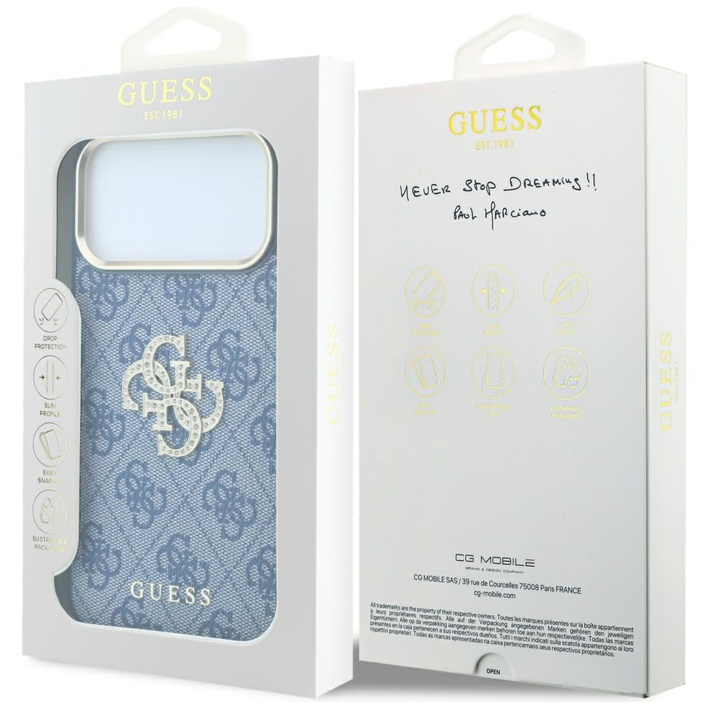 Guess 4G ir Big Strass logotipo dėklas iPhone 18 Pro / 17 Pro - mėlynas -- iPhone 18 Pro / iPhone 17 Pro